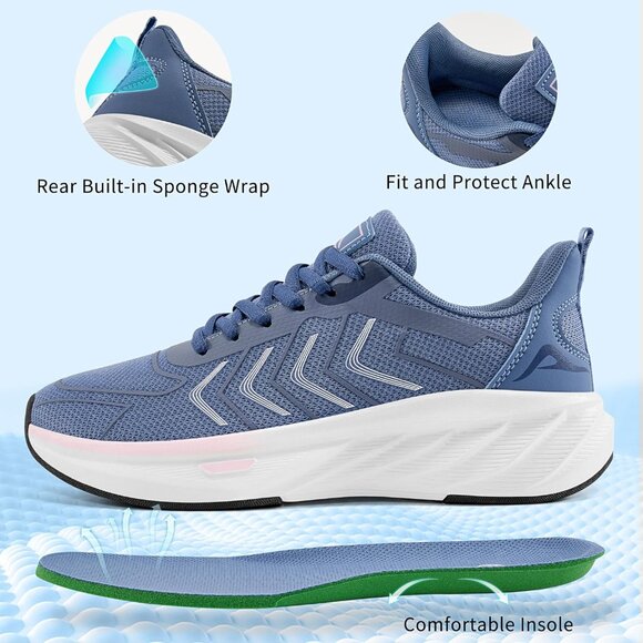 Women's Blue Breathable Tennis Shoes Non-Slip Sneakers for Walking & Workout - Picture 5 of 7